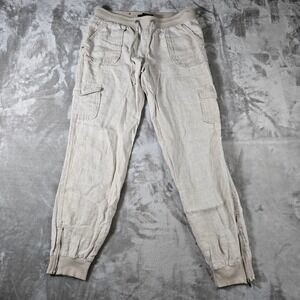 INC International Concepts Linen Cargo Jogger Pants Womens 4 Drawstring Zipper